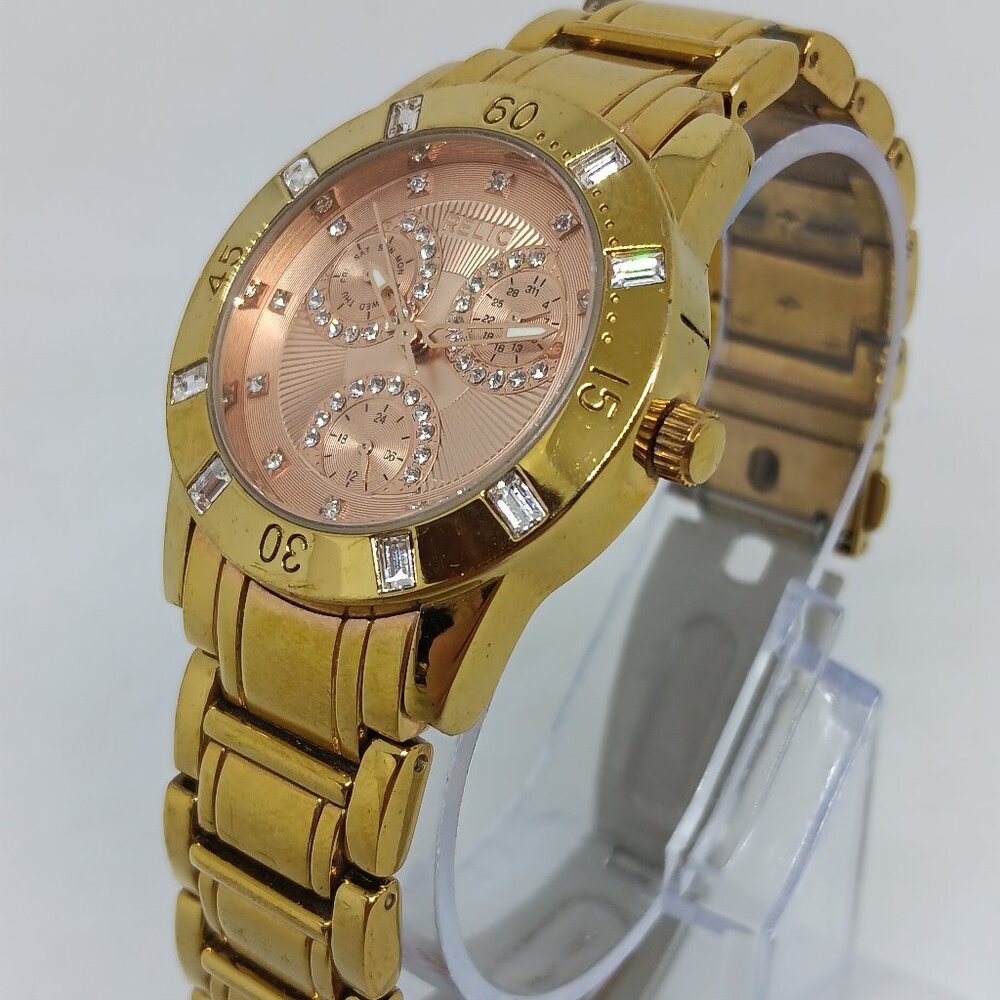 Relic ZR15668 Women's 34mm Gold Tone Multifunction Crystal Accent Watch